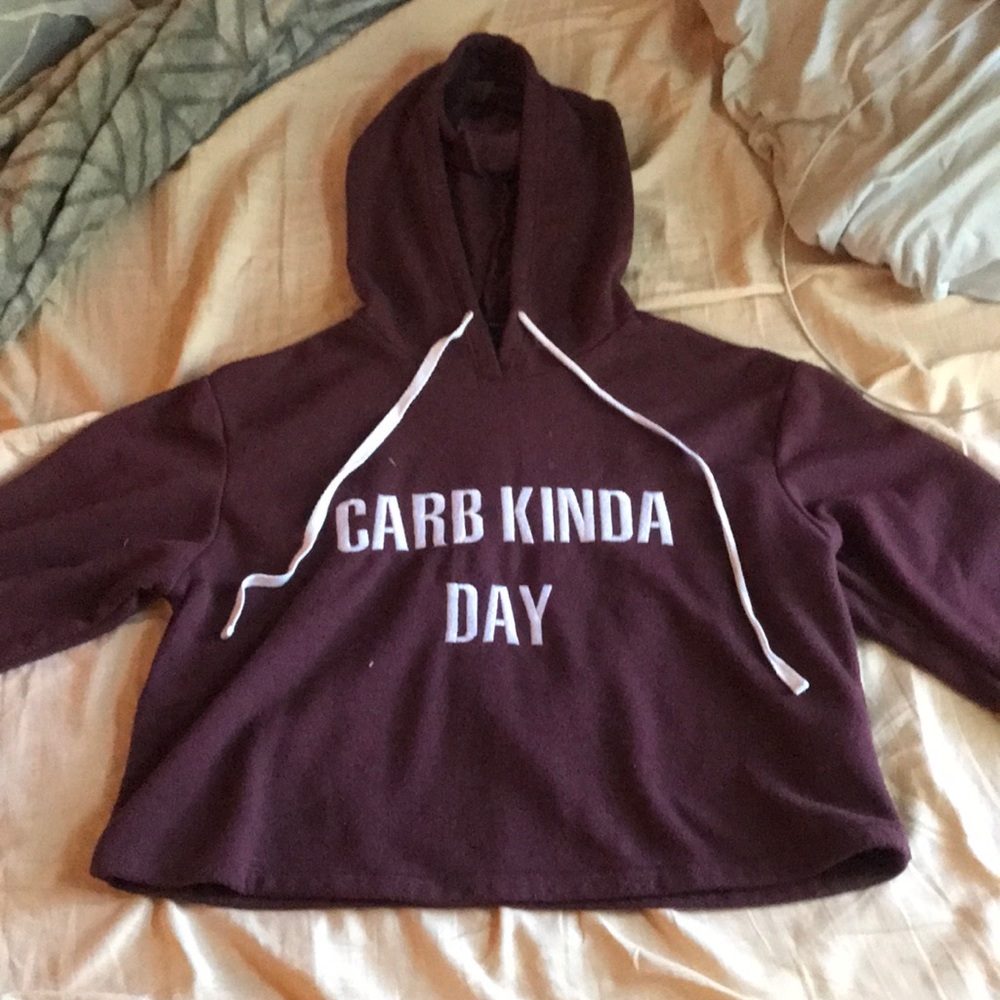 Maroon Crop top hoodie “Carb Kinda Day”
